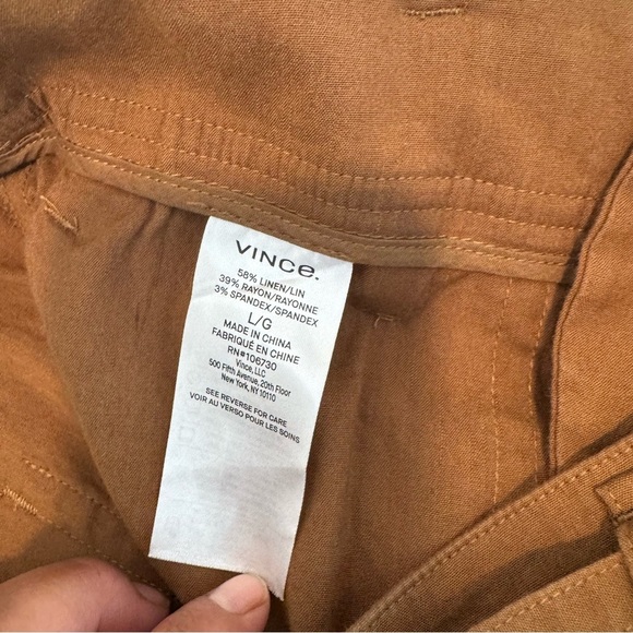 Vince Belted Linen Blend Utility Capri Pants Womens Sz L Brown Cuffed High Rise - Picture 8 of 12